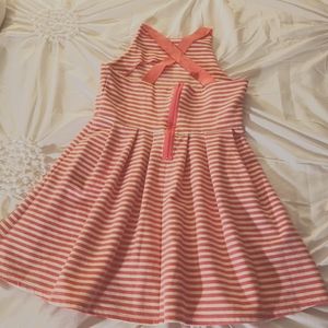 White and Pink Striped Mid Thigh Cocktail Dress